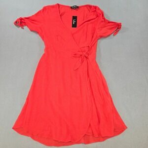 Lulus Wrap Dress Women Large Red Mini Short Tie Sleeve Cold Shoulder V-Neck New